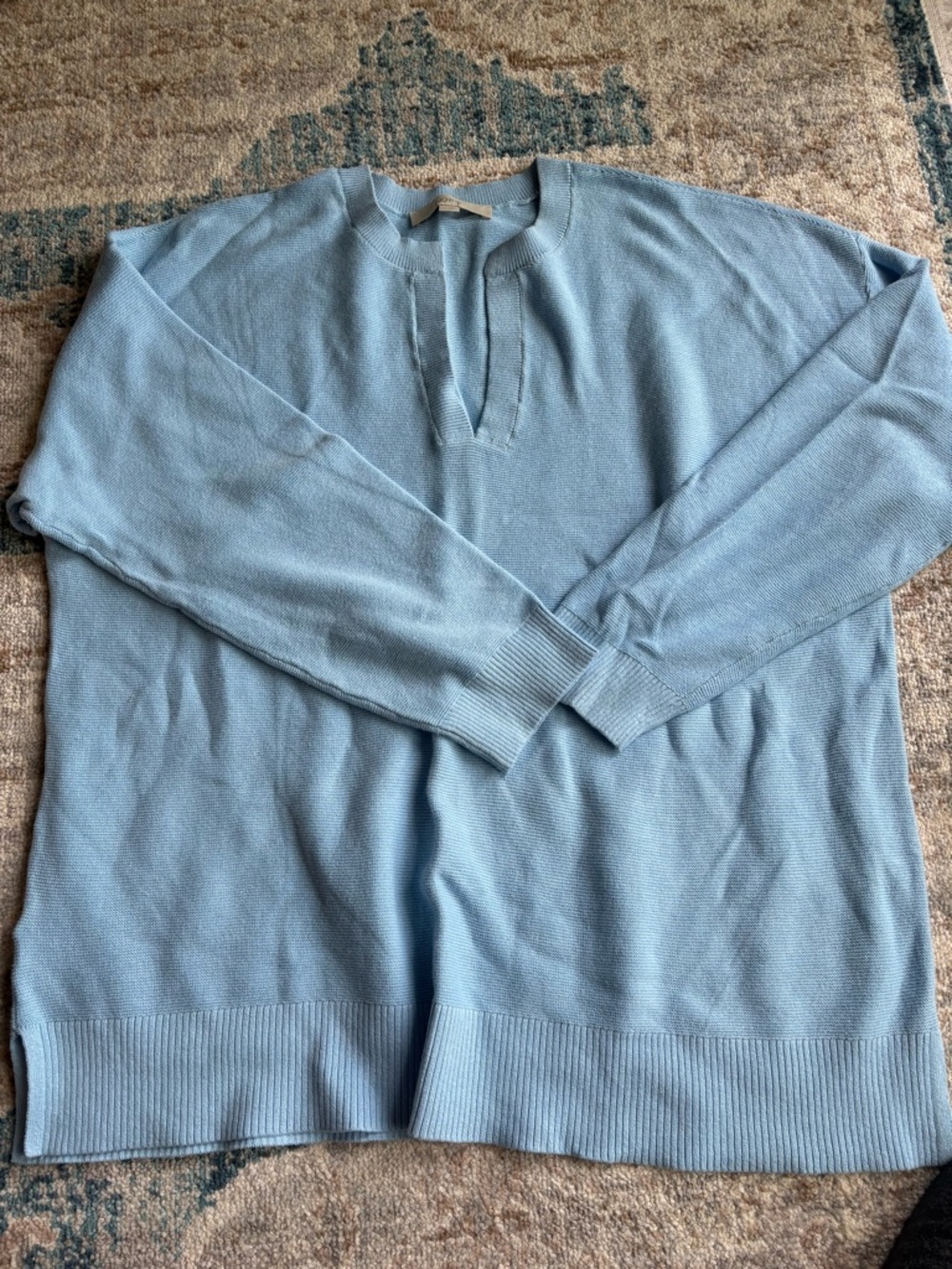 LOFT Sky Blue split neck Knit Sweater
